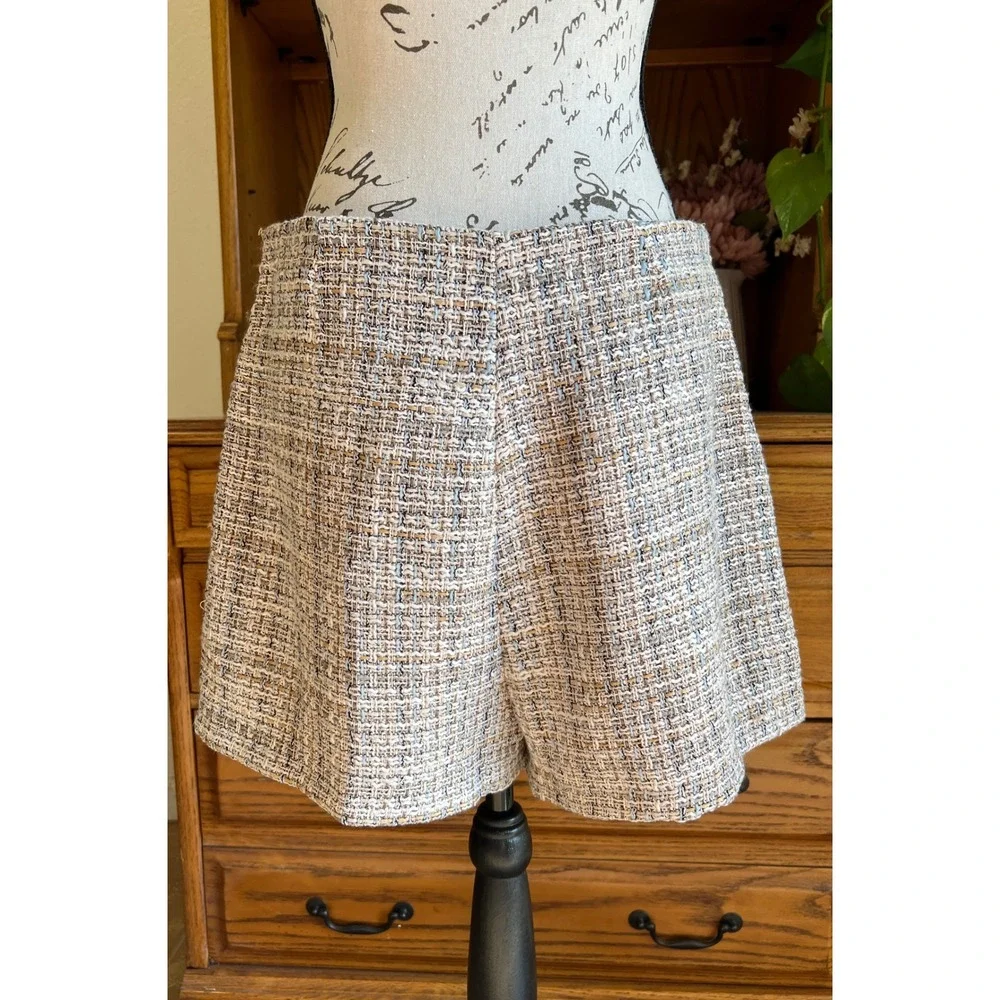 Zara Women Multi Color Tweed Skort Mini Skirt Shorts Size Large New